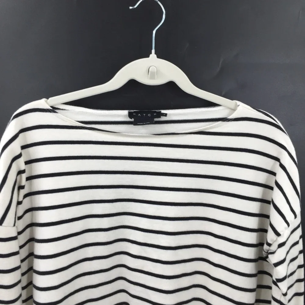 Hatch 100 cotton white black stripe chore pocket tunic Top long sleeve shirt 3 L
